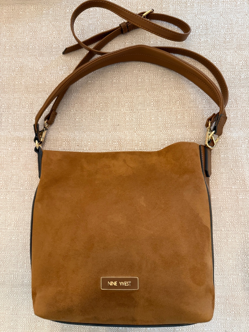 Nine West Suede Bucket Shoulder Bag in Cognac